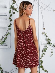 SHEIN VCAY Ditsy Floral Cami Dress - Burgundy - View 2