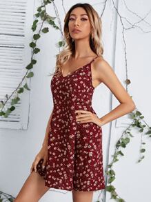 SHEIN VCAY Ditsy Floral Cami Dress - Burgundy - View 4
