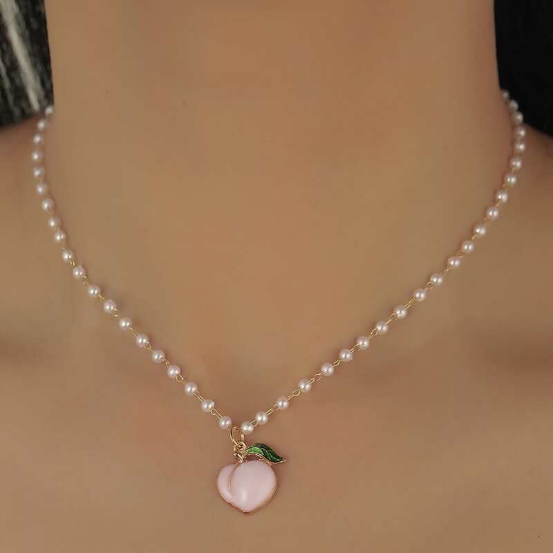 

Fruit Charm Faux Pearl Necklace, Multicolor