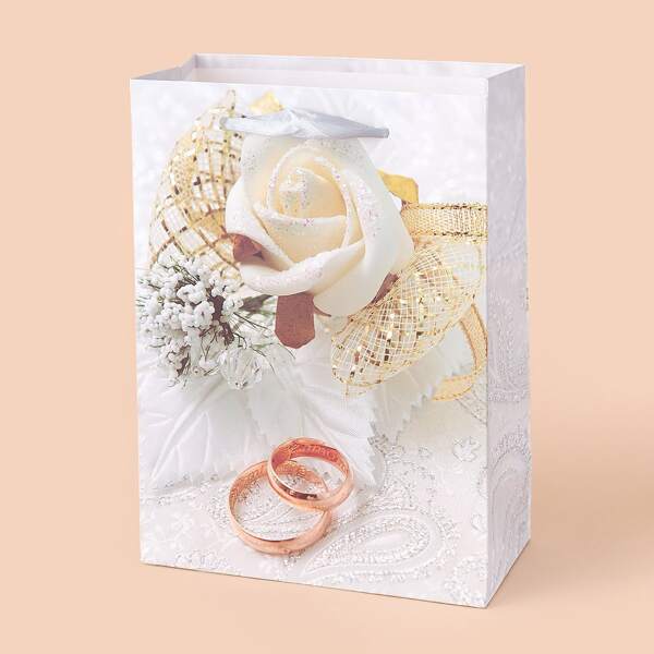 

1pc Rose Print Paper Gift Bag, Multicolor