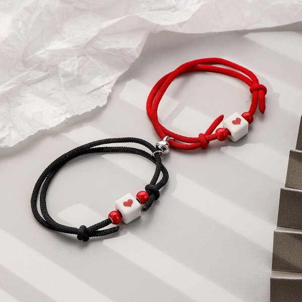 

2pcs Geo Decor String Bracelet, Multicolor