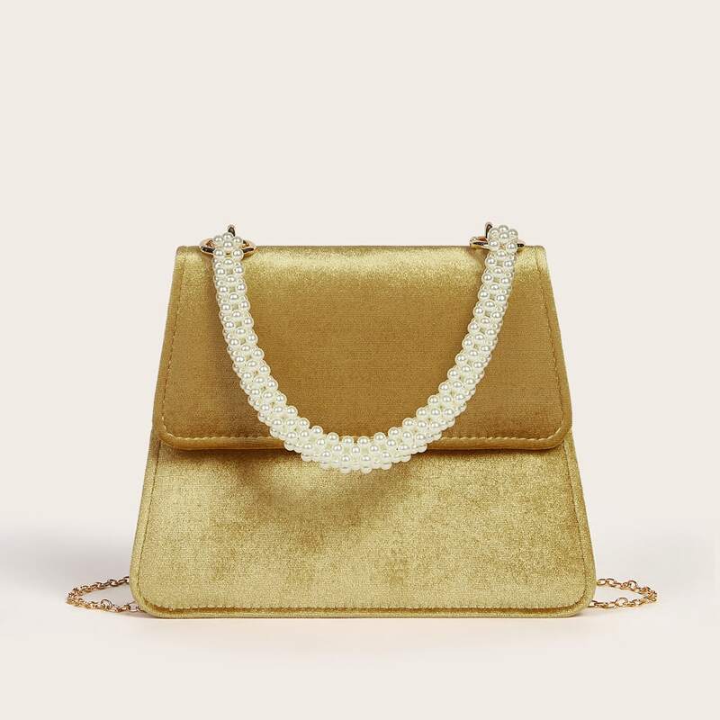 

Faux Pearl Beaded Velvet Clutch Bag, Yellow