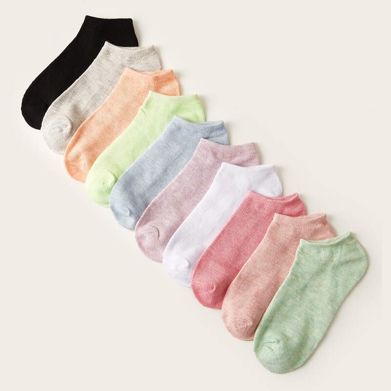 

10pairs Solid Ankle Socks, Multicolor