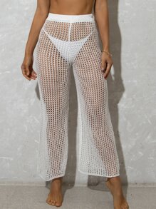 Hollow Out Crochet Cover Up Pants - White - View 1
