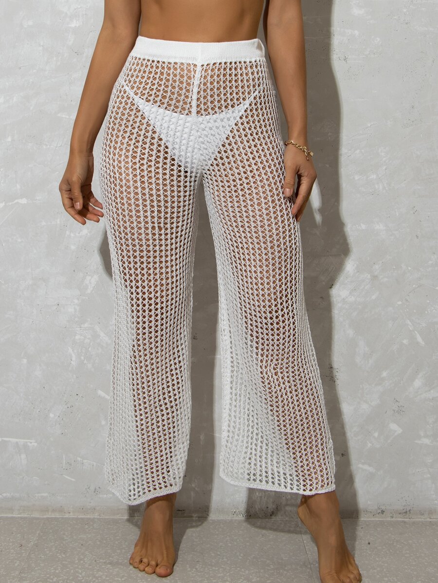 Hollow Out Crochet Cover Up Pants - White - View 1