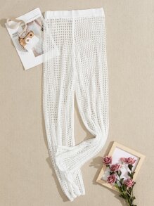 Hollow Out Crochet Cover Up Pants - White - View 3