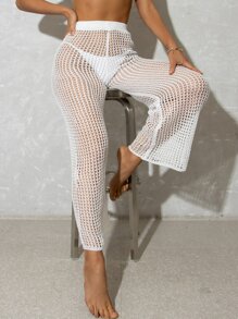 Hollow Out Crochet Cover Up Pants - White - View 4