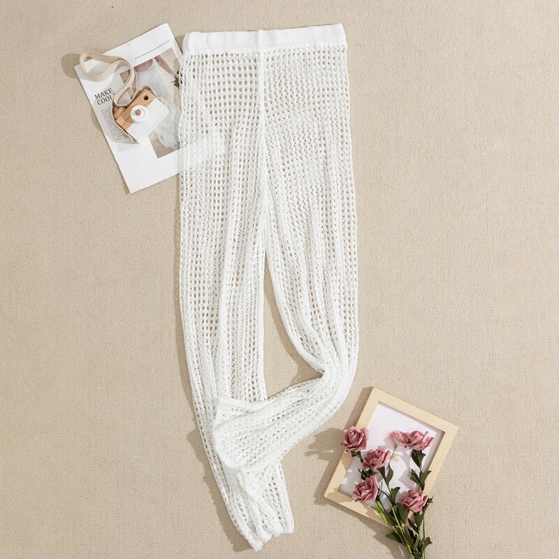 

Hollow Out Crochet Cover Up Pants, White