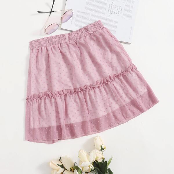 

Frill Trim Swiss Dot Skirt, Dusty pink