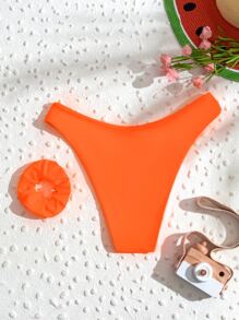 SHEIN Swim Solid High Cut Bikini Bottom, Summer Beach Bathing Suit - Orange - View 2