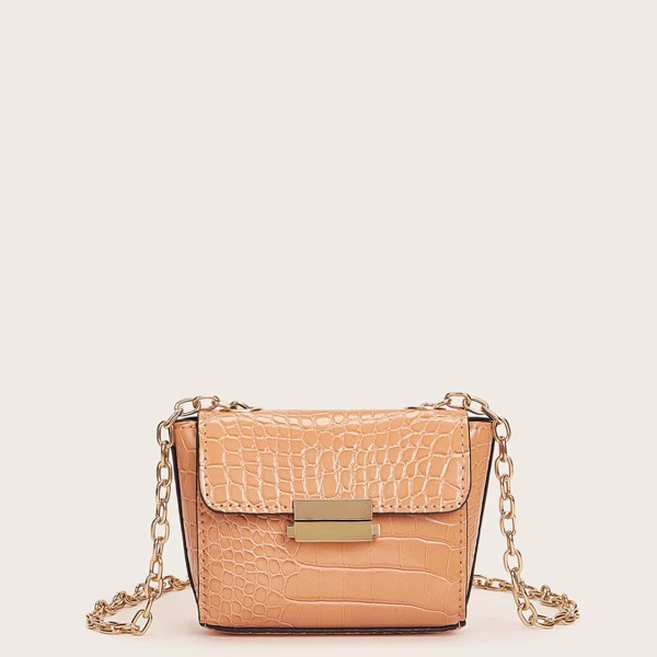 

Mini Croc Embossed Flap Crossbody Bag, Apricot