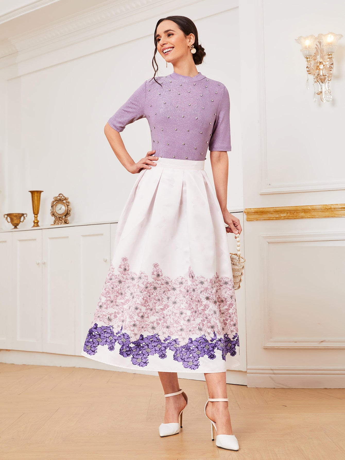 SHEIN Rhinestone Detail Glitter Top SHEIN USA