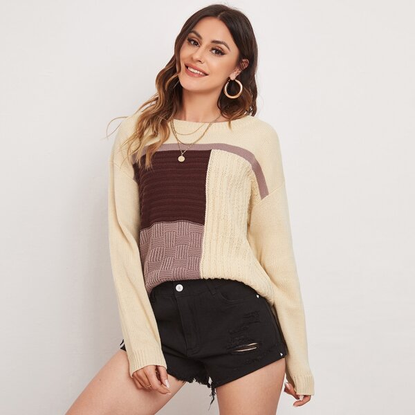 

Drop Shoulder Color Block Sweater, Multicolor