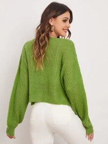 Drop Shoulder Single Button Cardigan - Lime Green - View 2