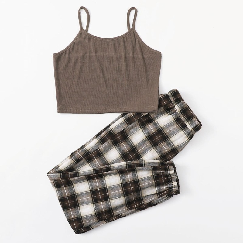 

Solid Crop Cami & Plaid Joggers, Multicolor