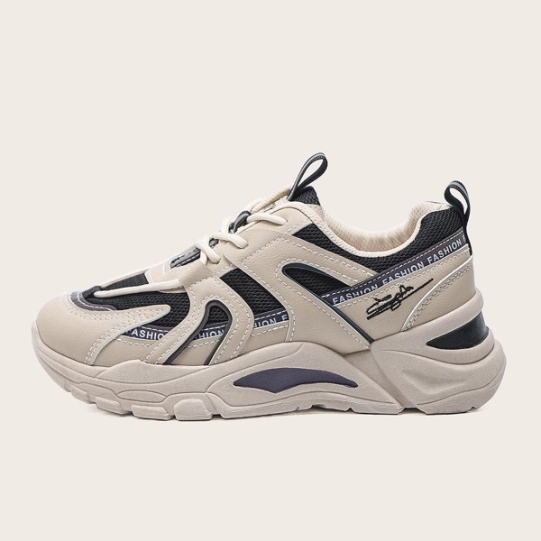 

Lace Up Front Mesh Panel Chunky Sneakers, Beige
