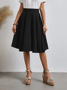 EMERY ROSE Solid Flared Skirt - Black - View 1