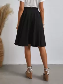 EMERY ROSE Solid Flared Skirt - Black - View 2