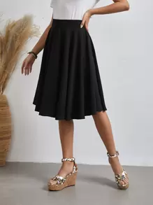 EMERY ROSE Solid Flared Skirt - Black - View 3