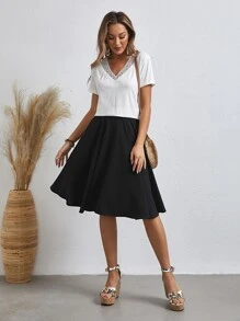 EMERY ROSE Solid Flared Skirt - Black - View 5