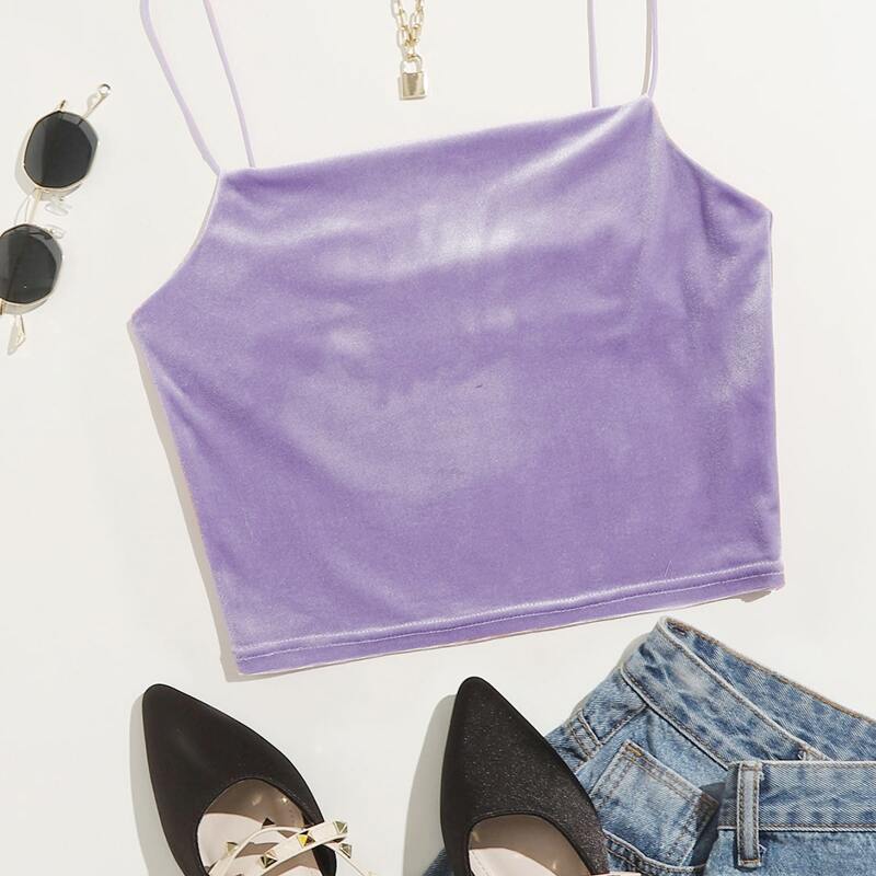 

Velvet Solid Crop Cami, Lilac purple