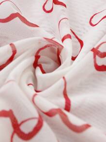 Plus Heart Print Mesh Teddy Bodysuit - White - View 3