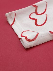 Plus Heart Print Mesh Teddy Bodysuit - White - View 4