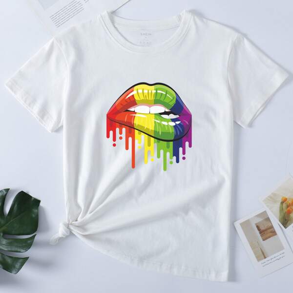 

Lip Print Short Sleeve Tee, White