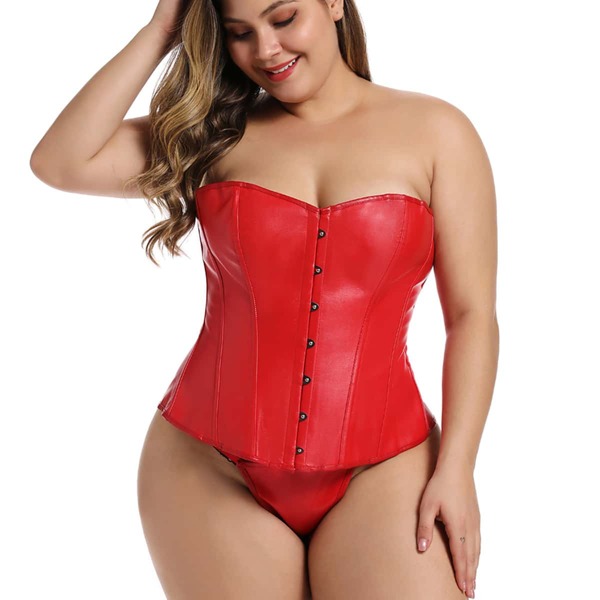 

Plus PU Hook Detail Waist Trainer, Red