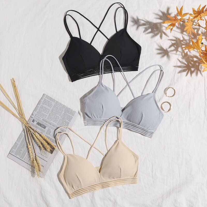 

3pack Simple Crisscross Back Bralette, Multicolor