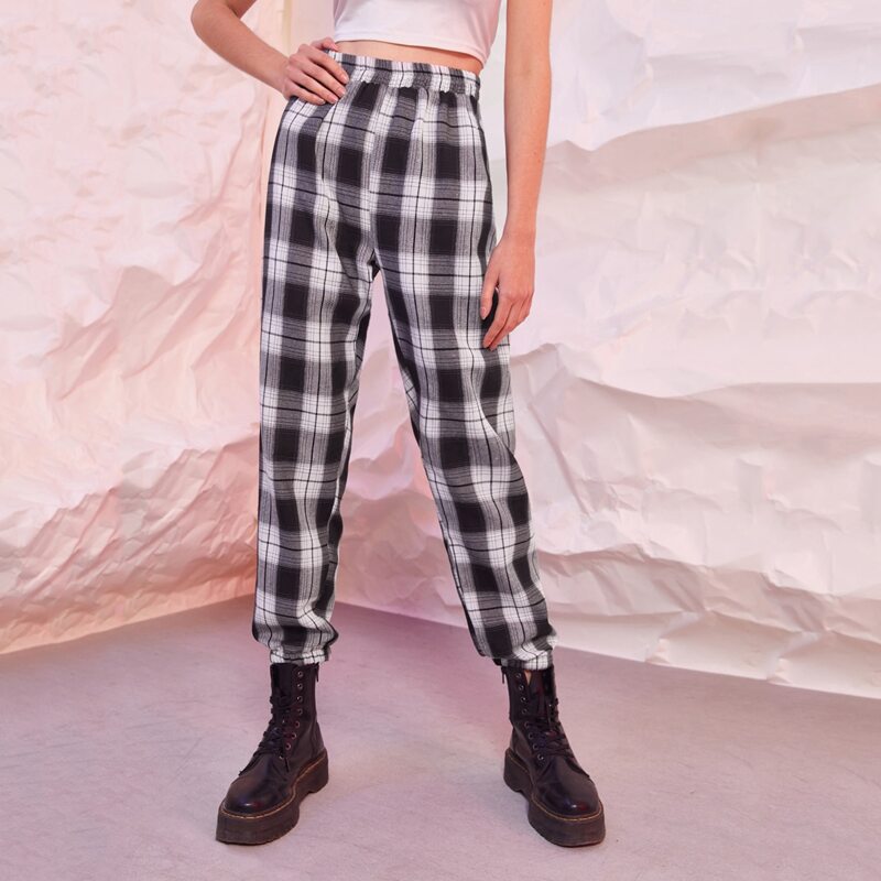 

Elastic Waist Plaid Joggers, Multicolor