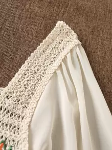 Aveloria Camisa corta con bordado floral - Beis - Ver 6