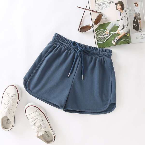 

Solid Drawstring Track Shorts, Dusty blue
