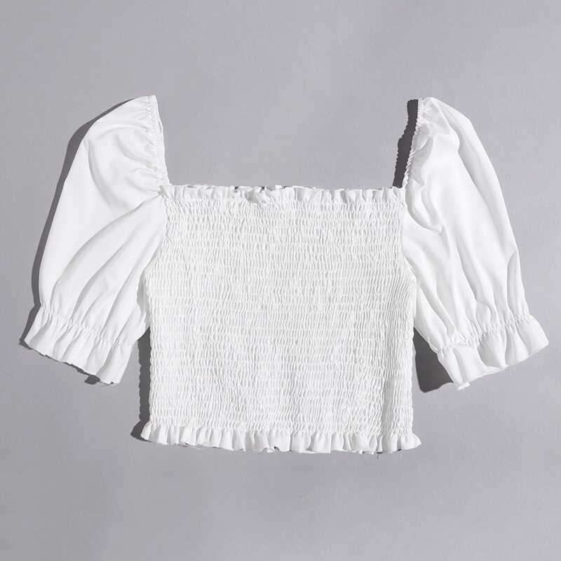 

Solid Shirred Crop Top, White