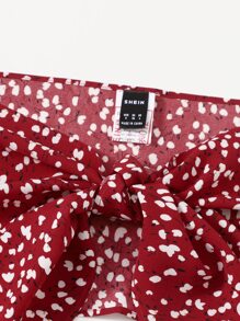 Soleia Tie Front Allover Tube Top & Shorts Set - Burgundy - View 4