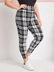 Mulvari Plus Buttoned Waistband Plaid Trousers - Black and White - View 4