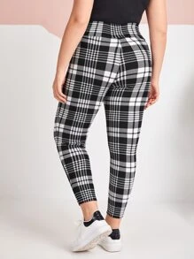 Mulvari Plus Buttoned Waistband Plaid Trousers - Black and White - View 2