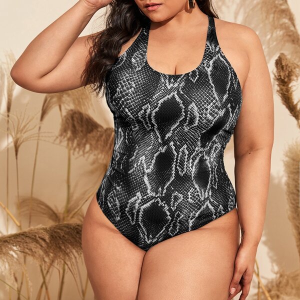 

Plus Snakeskin One Piece Swimsuit, Black