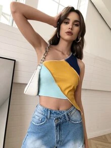 Tops Denim Bất đối xứng Khối Màu Gợi cảm - Nhiều màu - Xem 1