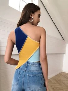 Tops Denim Bất đối xứng Khối Màu Gợi cảm - Nhiều màu - Xem 2