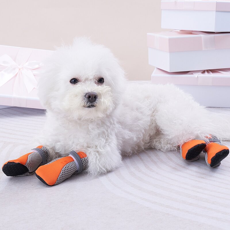 

4pcs Color Block Pet Shoes, Orange