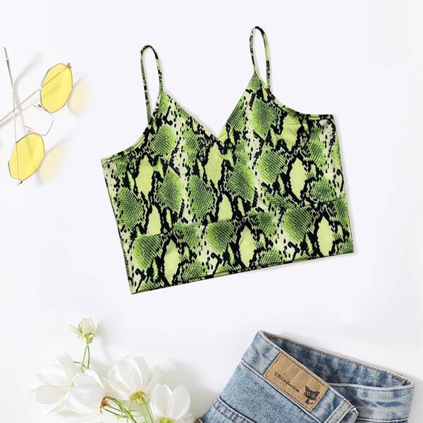 

Plus Snakeskin Print Crop Cami Top, Multicolor
