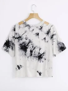 大碼扭結下擺紮染圖案T恤