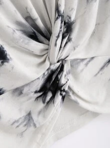 大碼扭結下擺紮染圖案T恤