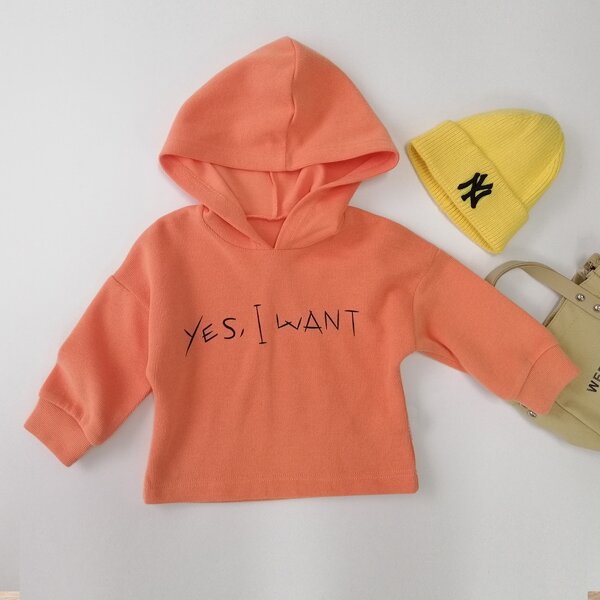 

Toddler Boys Drop Shoulder Slogan Graphic Hoodie, Orange