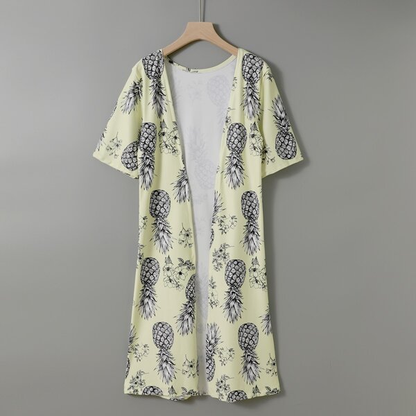 

Allover Pineapple Print Kimono, Yellow