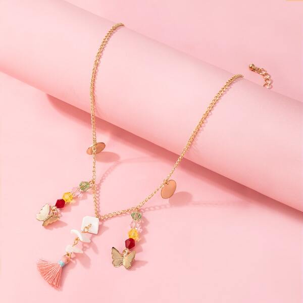 

Girls Tassel Charm Necklace, Multicolor
