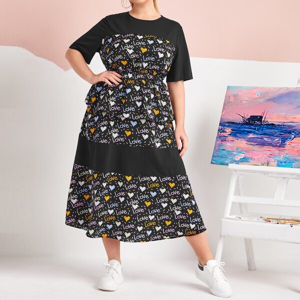 

Plus Letter Graphic Peplum Dress, Multicolor