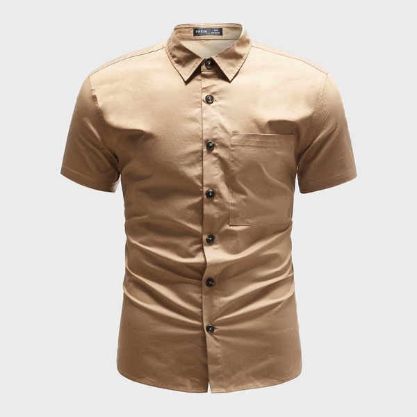 

Men Collared Pocket Front Shirt, Khaki