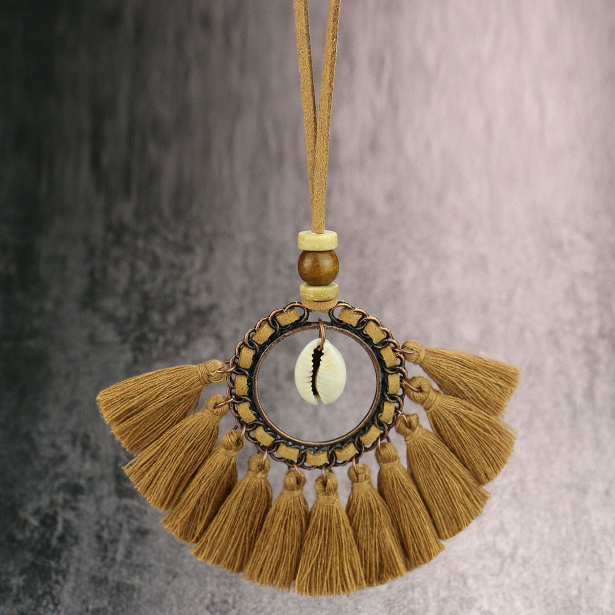 

Tassel Charm Necklace, Coffee brown